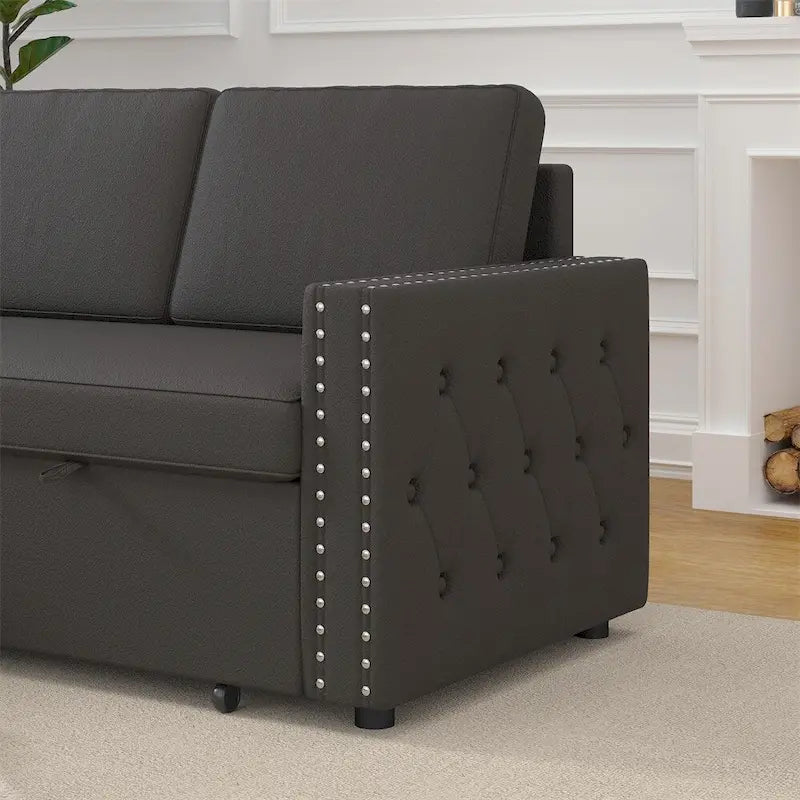 85 3 Seater Sleeper Sofa with Storage Chaise, Pull and Copper Nail