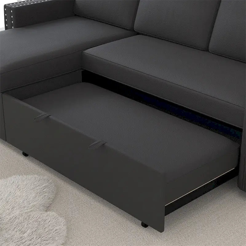 85 3 Seater Sleeper Sofa with Storage Chaise, Pull and Copper Nail