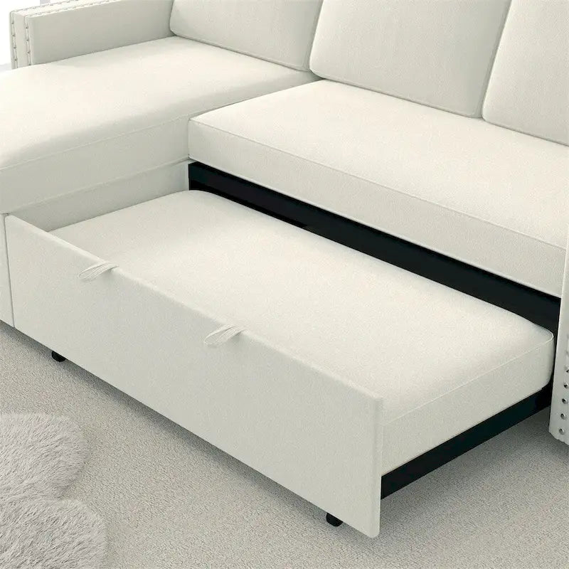 85 3 Seater Sleeper Sofa with Storage Chaise, Pull and Copper Nail