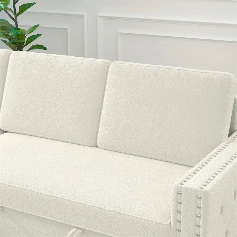 85 3 Seater Sleeper Sofa with Storage Chaise, Pull and Copper Nail