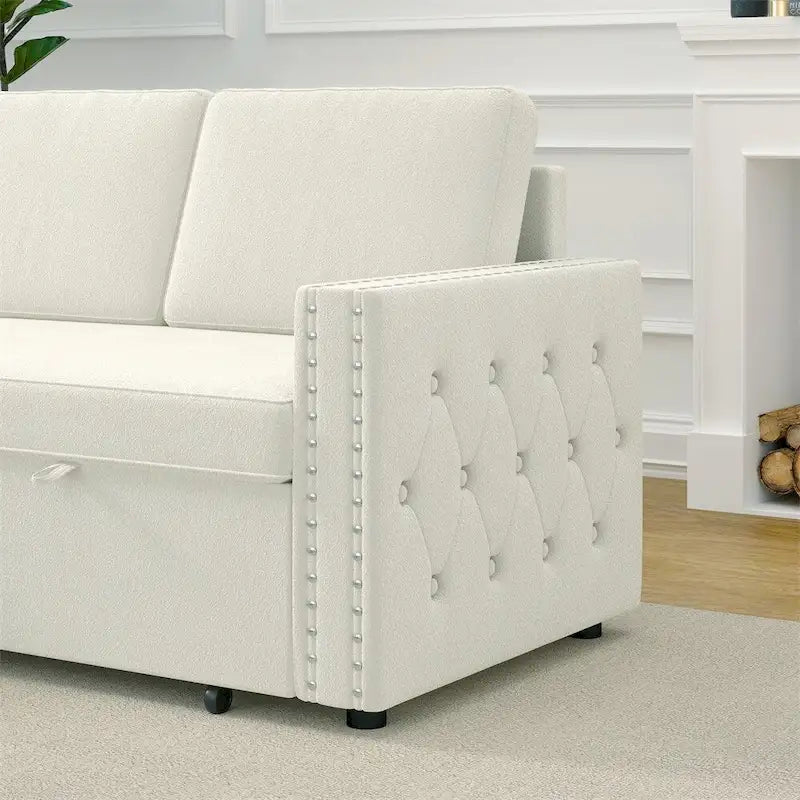 85 3 Seater Sleeper Sofa with Storage Chaise, Pull and Copper Nail