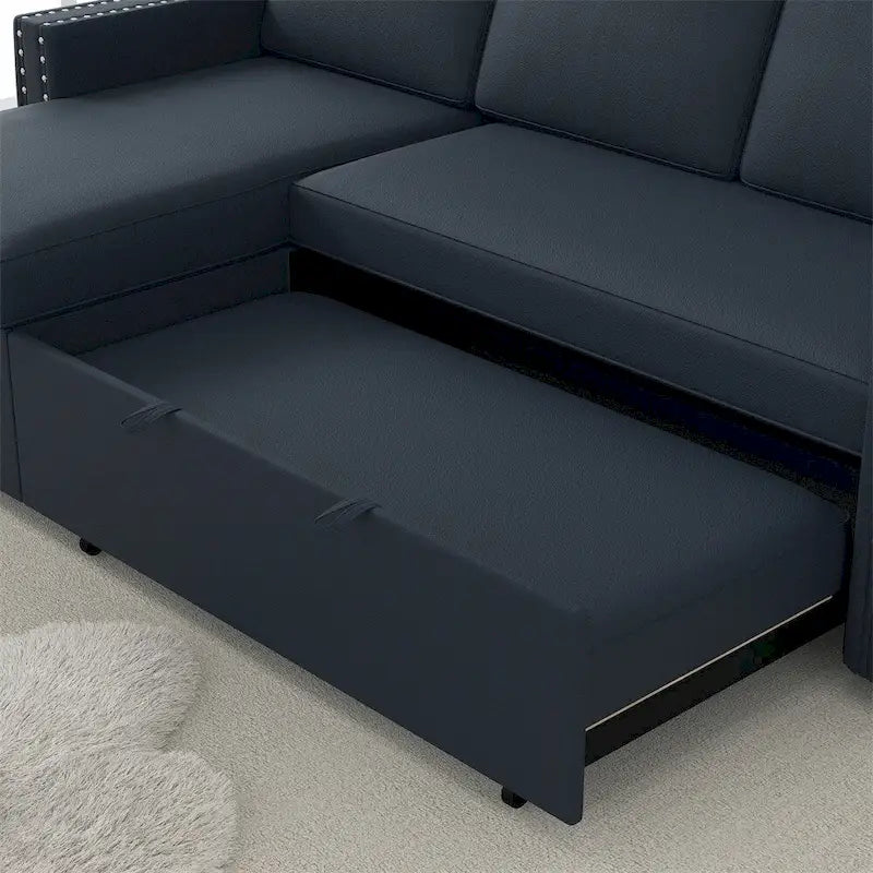 85 3 Seater Sleeper Sofa with Storage Chaise, Pull and Copper Nail