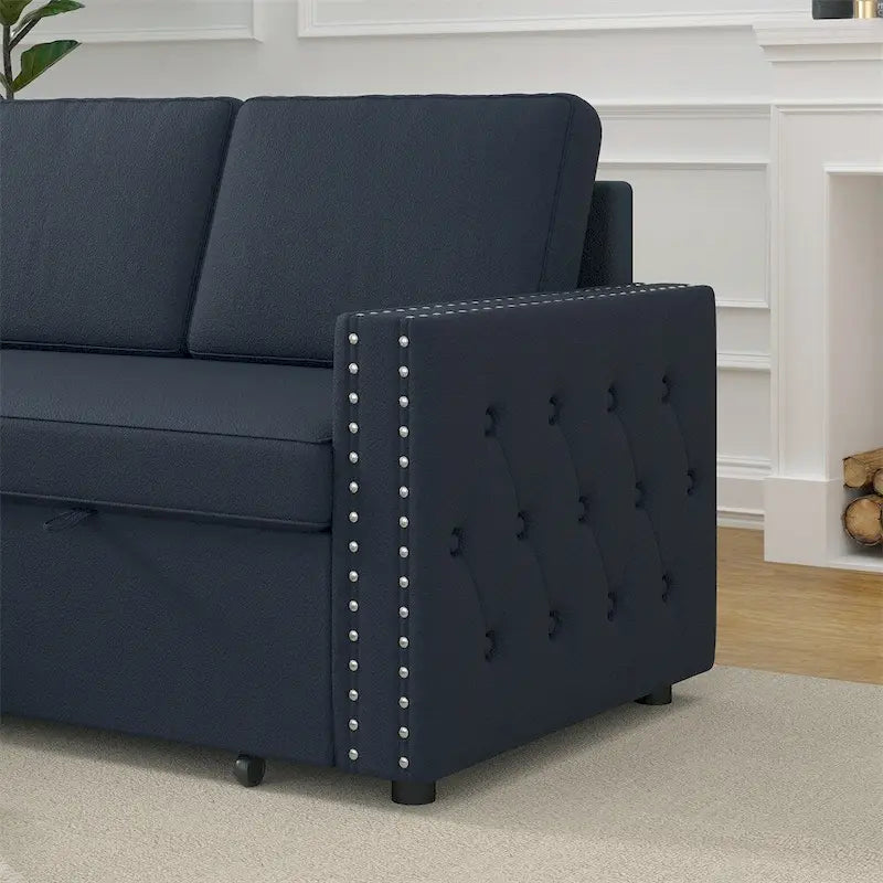85 3 Seater Sleeper Sofa with Storage Chaise, Pull and Copper Nail