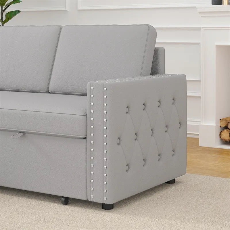 85 3 Seater Sleeper Sofa with Storage Chaise, Pull and Copper Nail