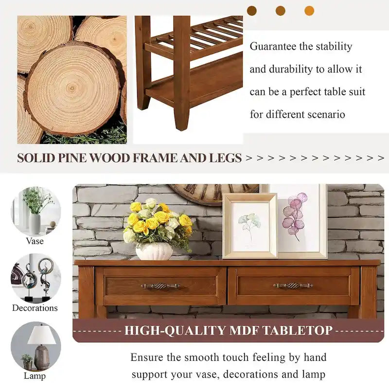 Solid Wood 3-drawer Sofa Console Table