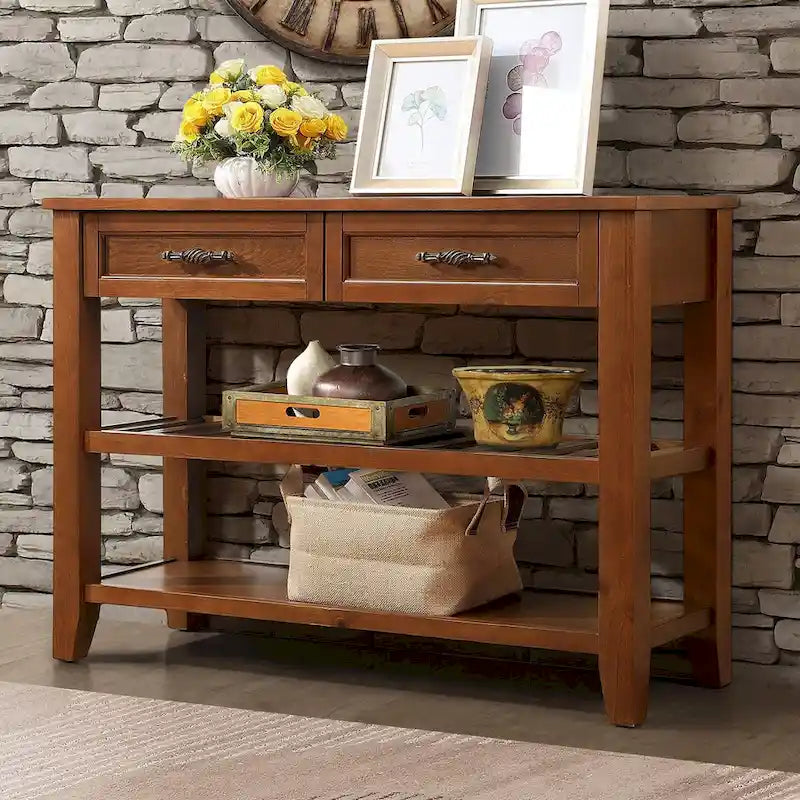 Solid Wood 3-drawer Sofa Console Table