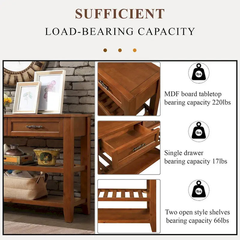 Solid Wood 3-drawer Sofa Console Table