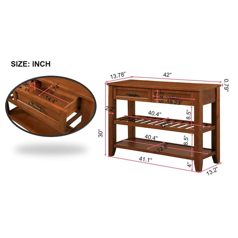 Solid Wood 3-drawer Sofa Console Table