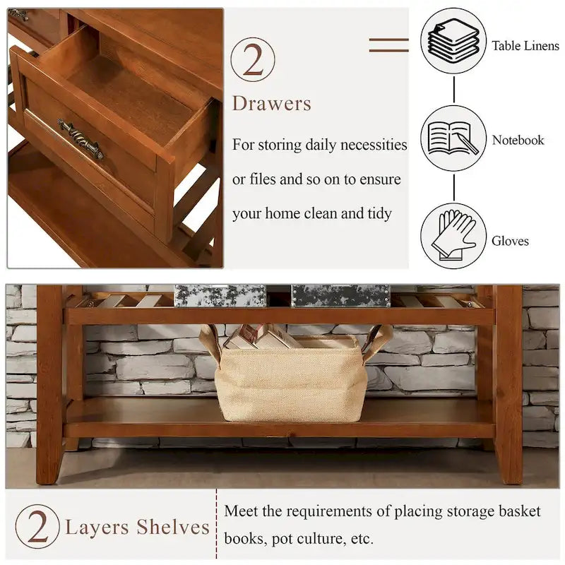 Solid Wood 3-drawer Sofa Console Table