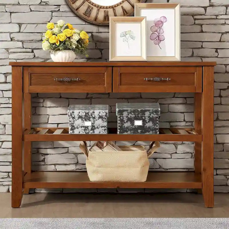 Solid Wood 3-drawer Sofa Console Table
