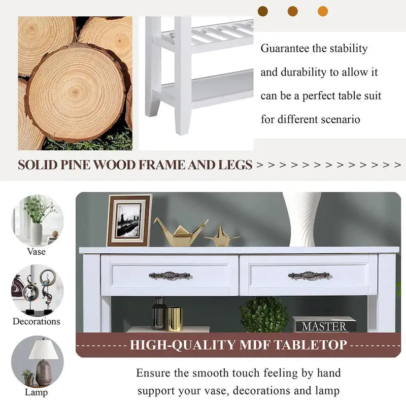 Solid Wood 3-drawer Sofa Console Table