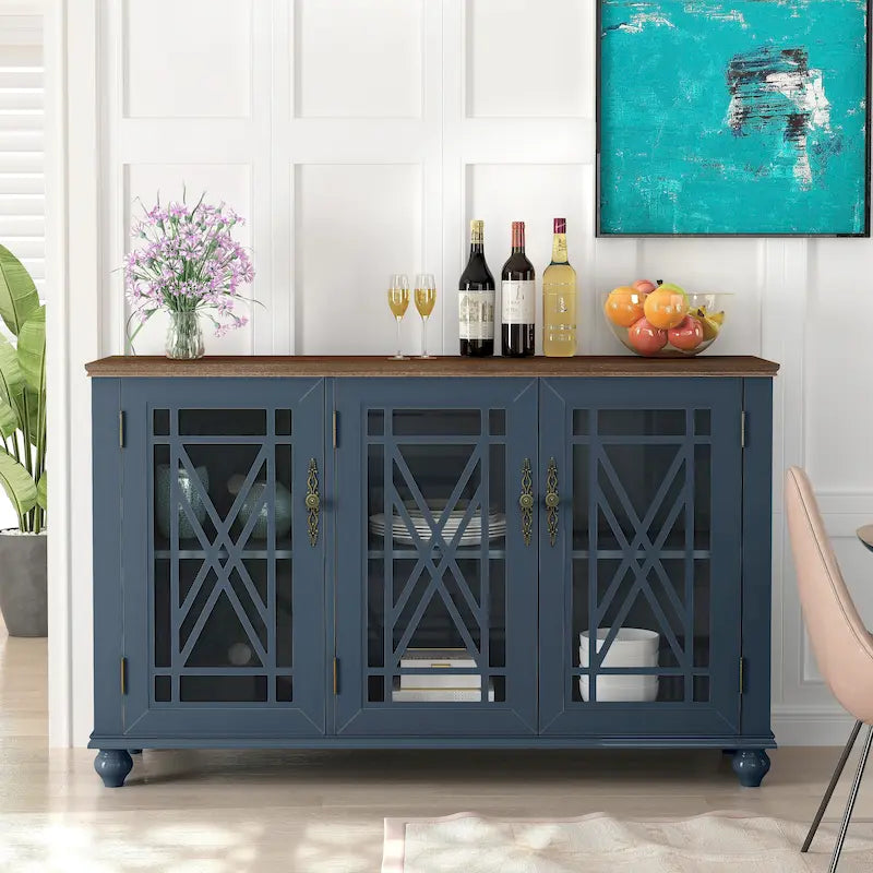 55 Vintage Style Kitchen Accent Buffet Sideboard Cabinet - 55 in Width