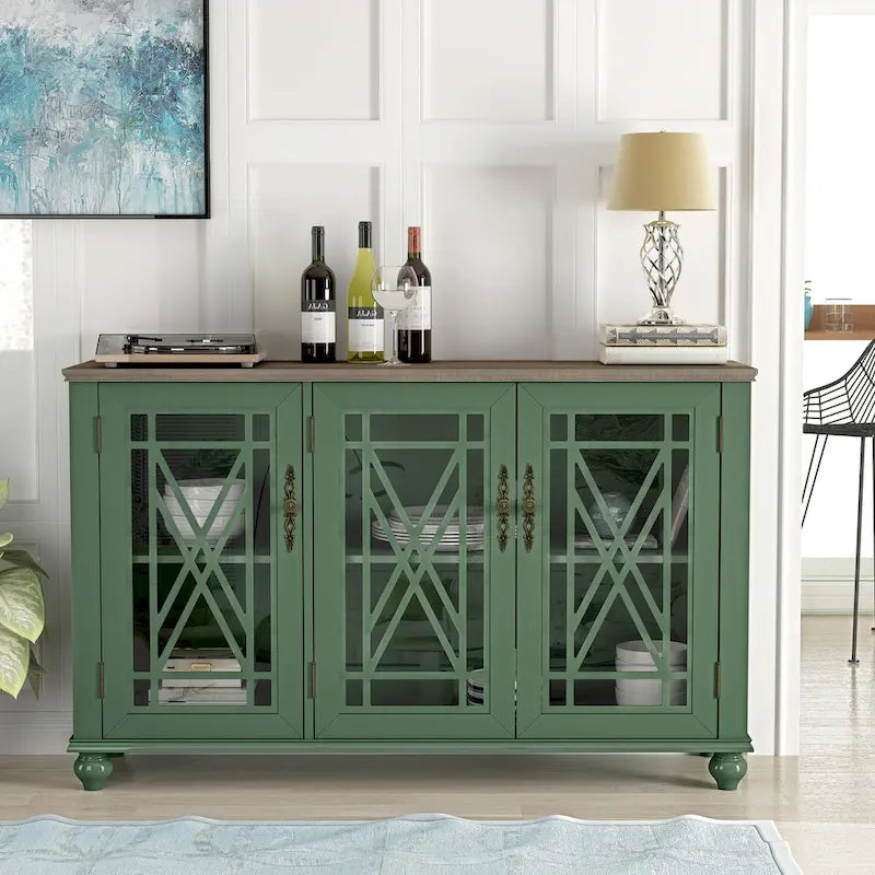 55 Vintage Style Kitchen Accent Buffet Sideboard Cabinet - 55 in Width