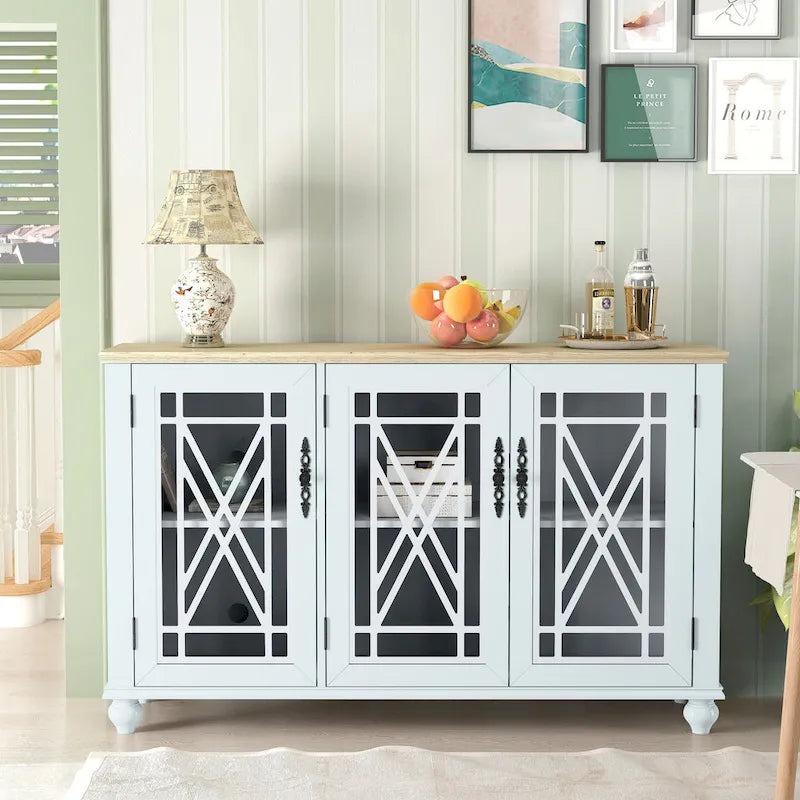 55 Vintage Style Kitchen Accent Buffet Sideboard Cabinet - 55 in Width