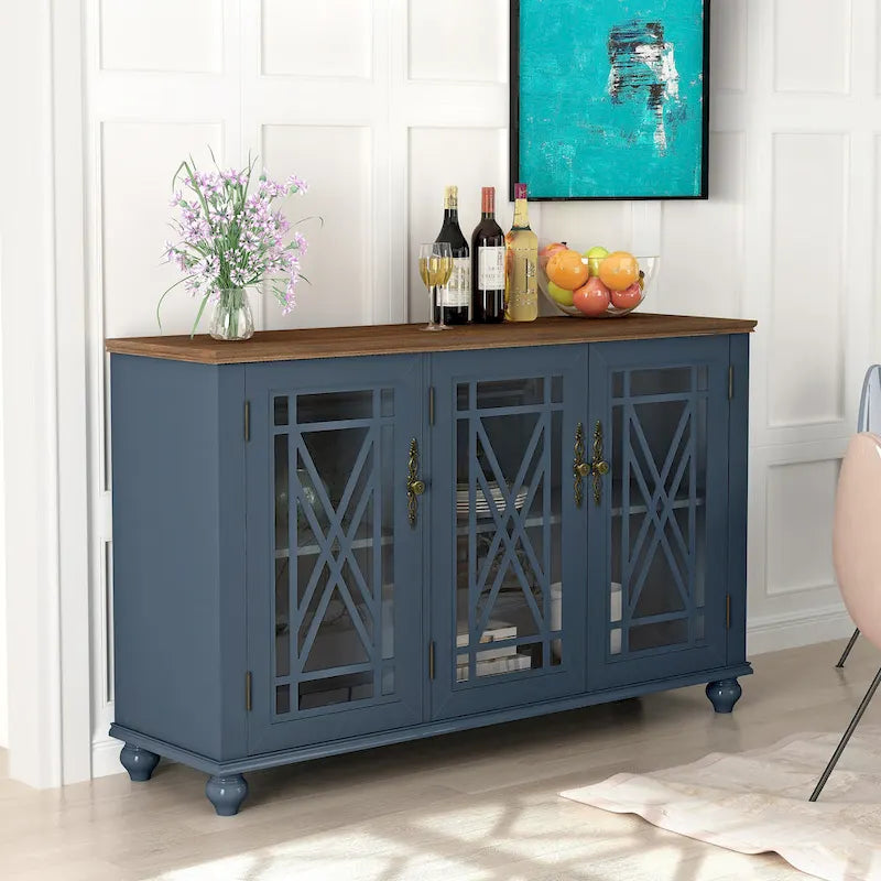 55 Vintage Style Kitchen Accent Buffet Sideboard Cabinet - 55 in Width