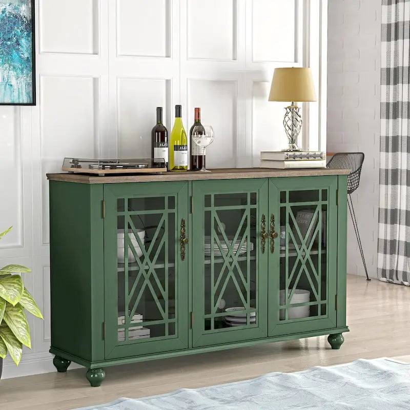 55 Vintage Style Kitchen Accent Buffet Sideboard Cabinet - 55 in Width