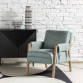 Farmhouse Faux Leather Accent Chair with Solid Wood Legs