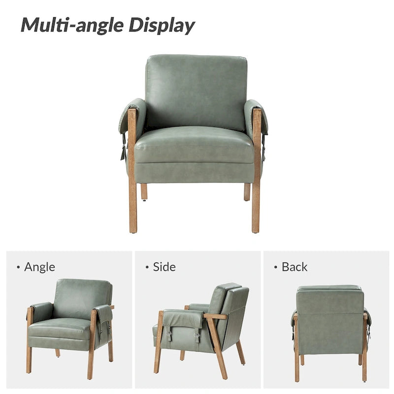 Farmhouse Faux Leather Accent Chair with Solid Wood Legs