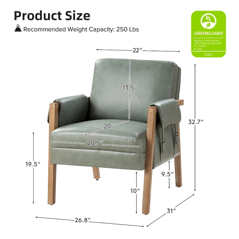 Farmhouse Faux Leather Accent Chair with Solid Wood Legs