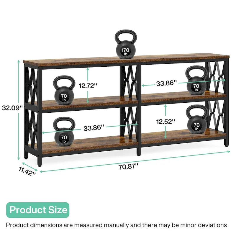 3-Tier Console Table , 70.9-in Industrial Sofa Table, Long Foyer Table Entryway Table