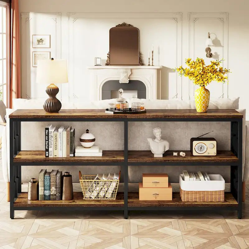 3-Tier Console Table , 70.9-in Industrial Sofa Table, Long Foyer Table Entryway Table