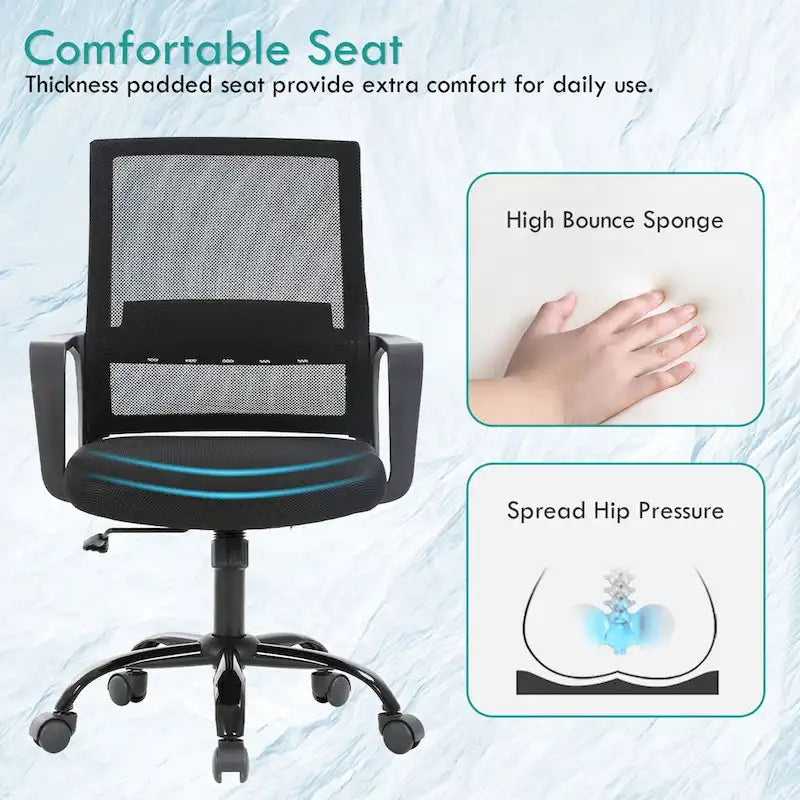 Modern Adjustable Height Ergonomic Swivel Office Chair with Lumbar Support