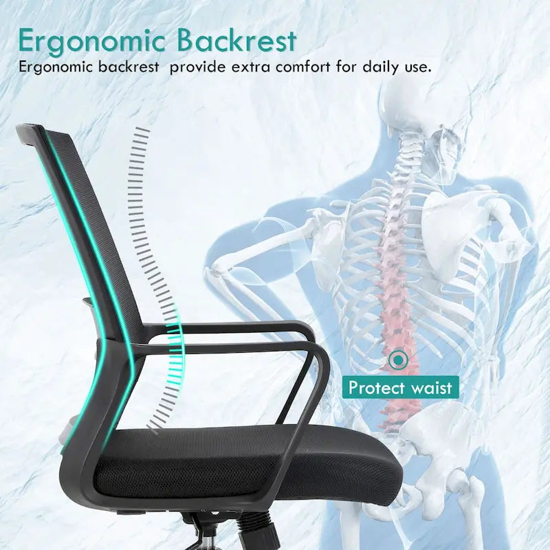 Modern Adjustable Height Ergonomic Swivel Office Chair with Lumbar Support