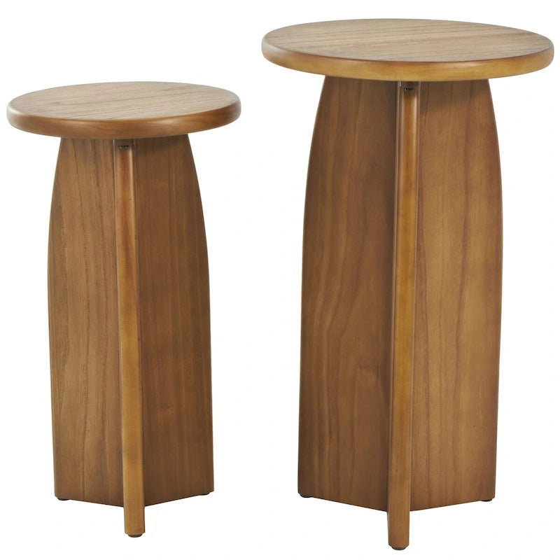Wood Pedestal Side End Accent Table - Set of 2 Black or Brown