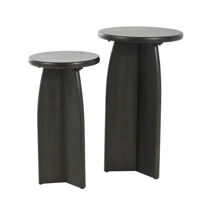 Wood Pedestal Side End Accent Table - Set of 2 Black or Brown