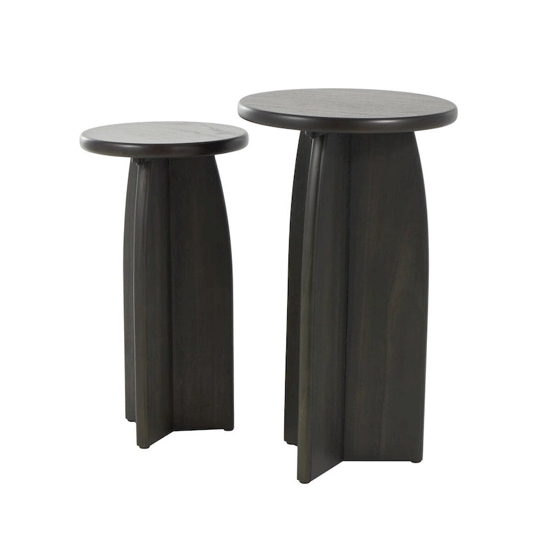 Wood Pedestal Side End Accent Table - Set of 2 Black or Brown