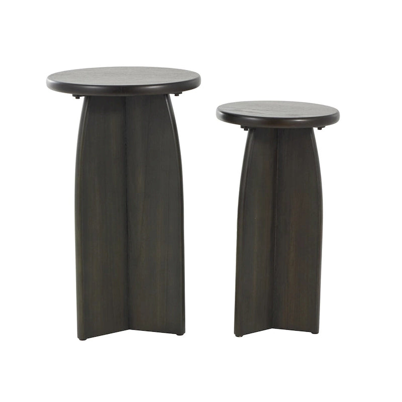 Wood Pedestal Side End Accent Table - Set of 2 Black or Brown