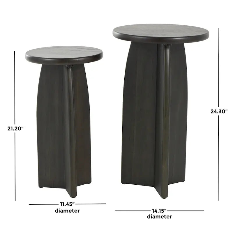 Wood Pedestal Side End Accent Table - Set of 2 Black or Brown