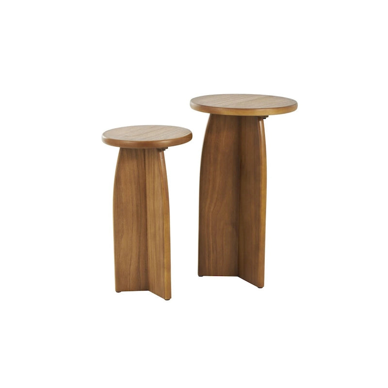 Wood Pedestal Side End Accent Table - Set of 2 Black or Brown