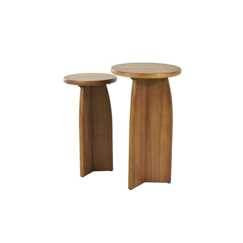 Wood Pedestal Side End Accent Table - Set of 2 Black or Brown