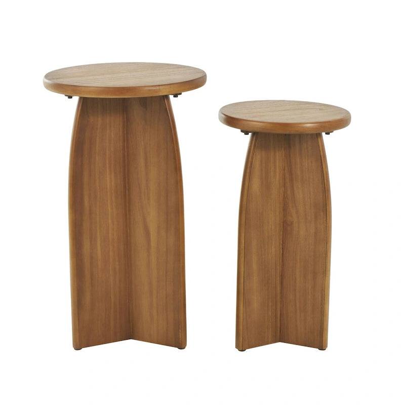 Wood Pedestal Side End Accent Table - Set of 2 Black or Brown