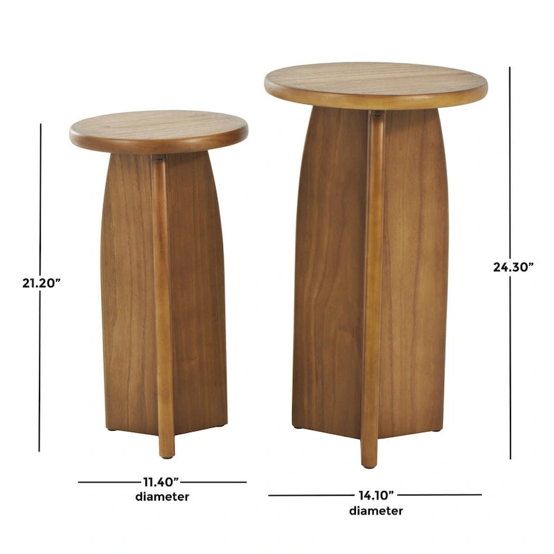 Wood Pedestal Side End Accent Table - Set of 2 Black or Brown